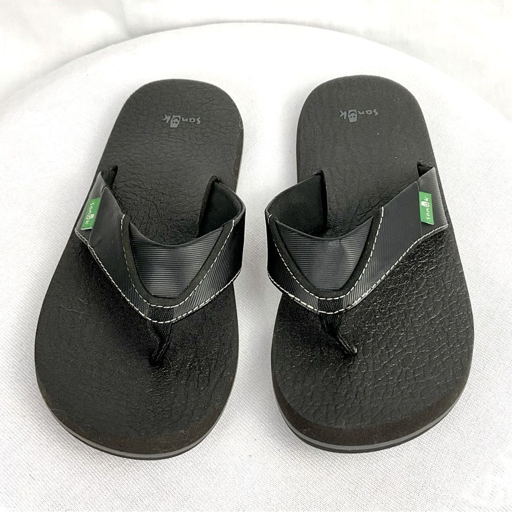 Youth Sanuk Black Flip Flop Root Beer Cozy Flip Flop Sandals Sz 4/5